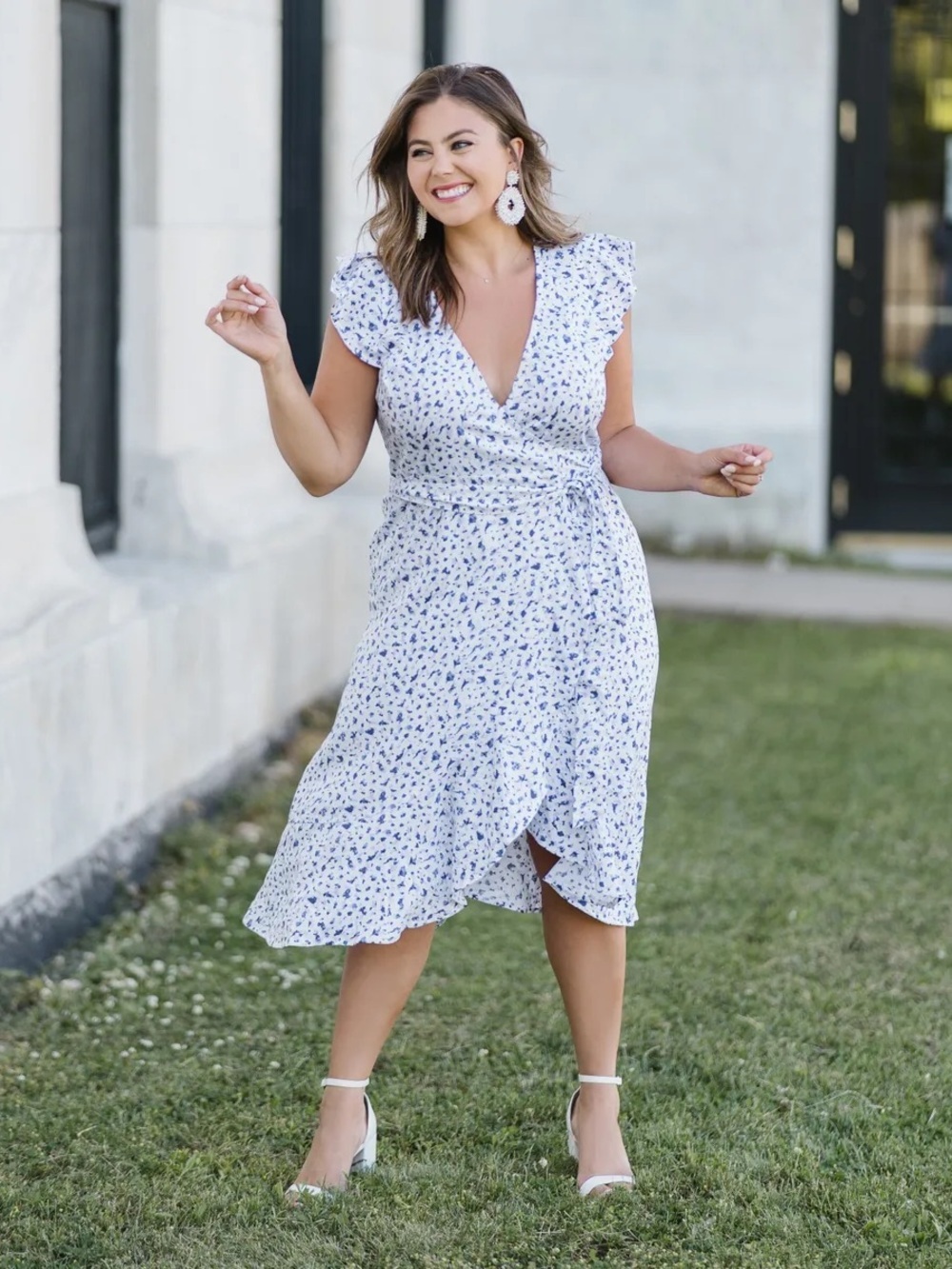 The Drop Wrap midi dress short sleeve print Caralyn Mirand amazon vneck